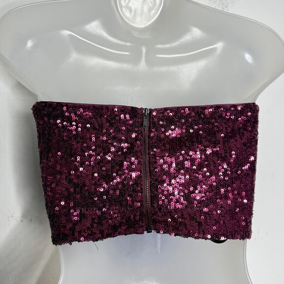 House of Harlow x Revolve Tube Top Shirt Womens Small Burgundy Sequin Crop Party - Picture 3 of 10